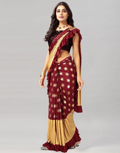 Maroon Printed Pre-draped Saree | Leemboodi