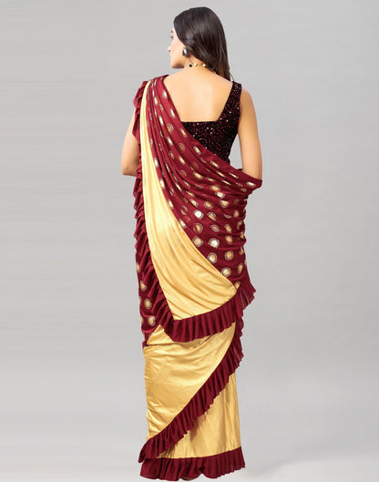 Maroon Printed Pre-draped Saree | Leemboodi