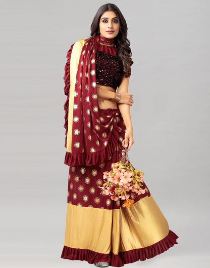 Maroon Printed Pre-draped Saree | Leemboodi