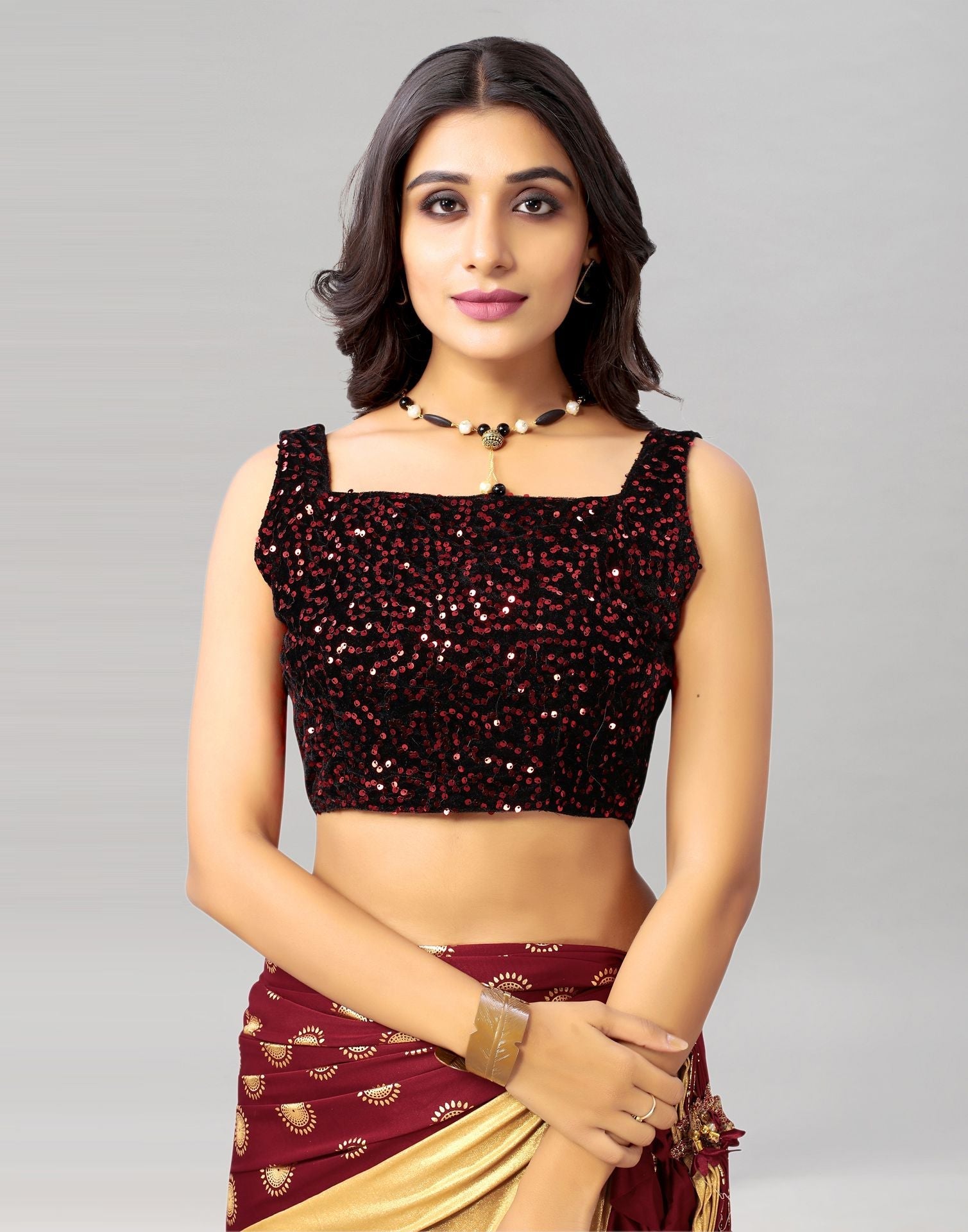 Maroon Printed Pre-draped Saree | Leemboodi