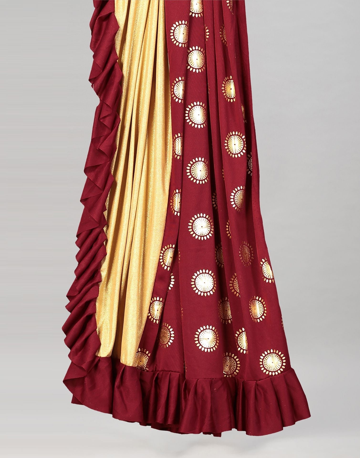 Maroon Printed Pre-draped Saree | Leemboodi
