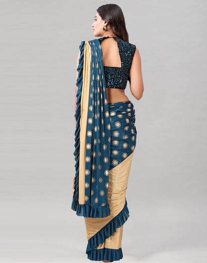 Teal Printed Pre-draped Saree | Leemboodi