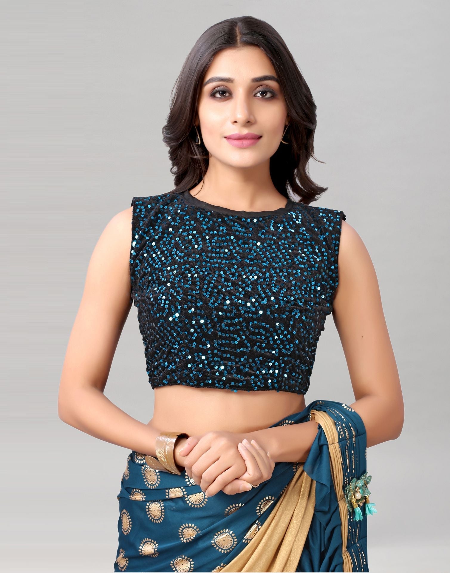 Teal Printed Pre-draped Saree | Leemboodi