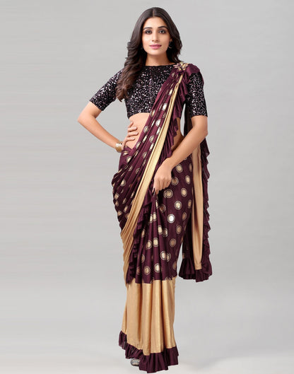 Wine Printed Pre-draped Saree | Leemboodi