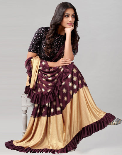 Wine Printed Pre-draped Saree | Leemboodi