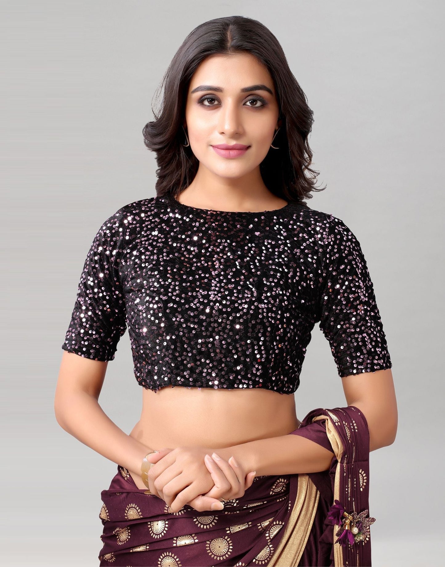 Wine Printed Pre-draped Saree | Leemboodi