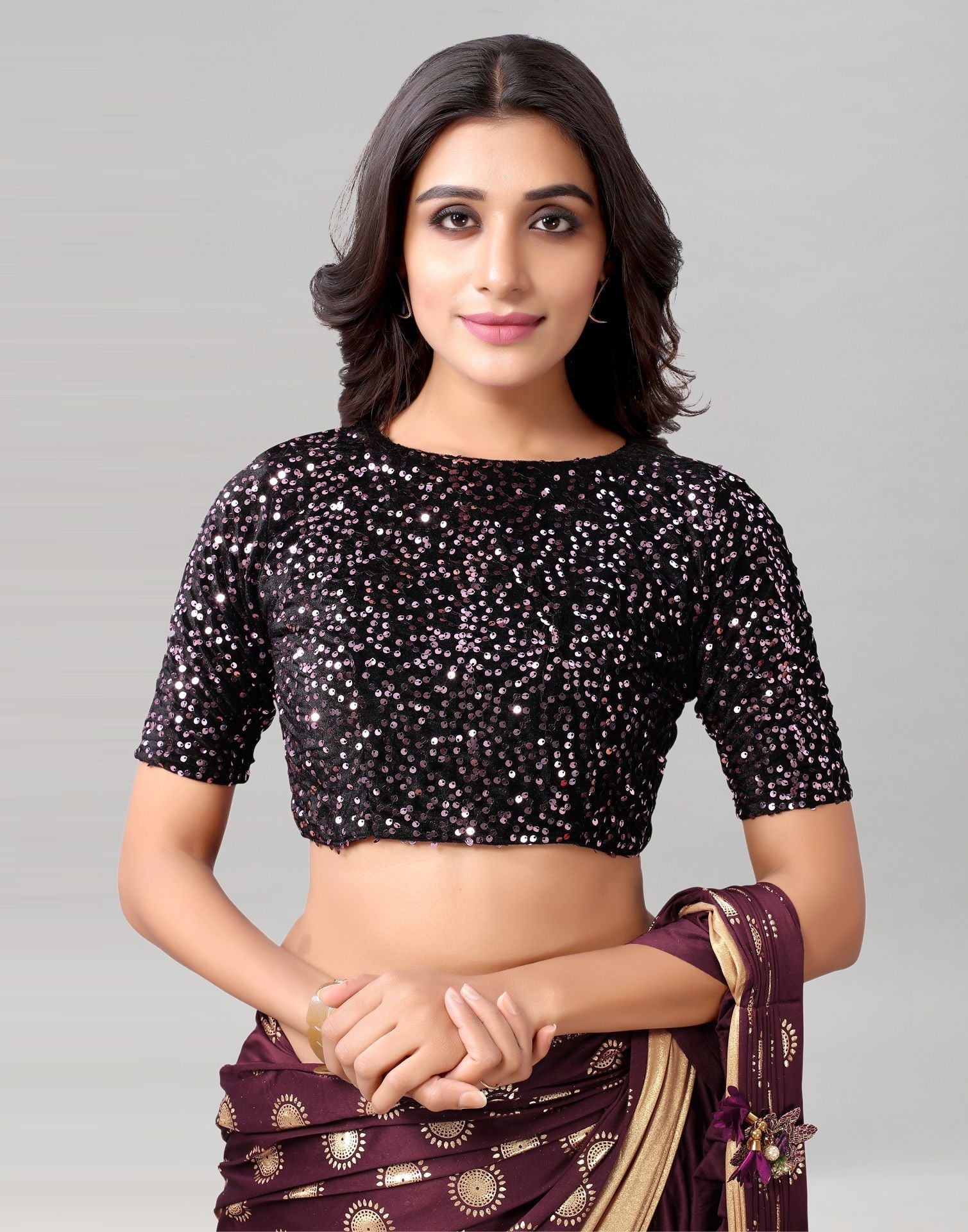 Wine Printed Pre-draped Saree | Leemboodi