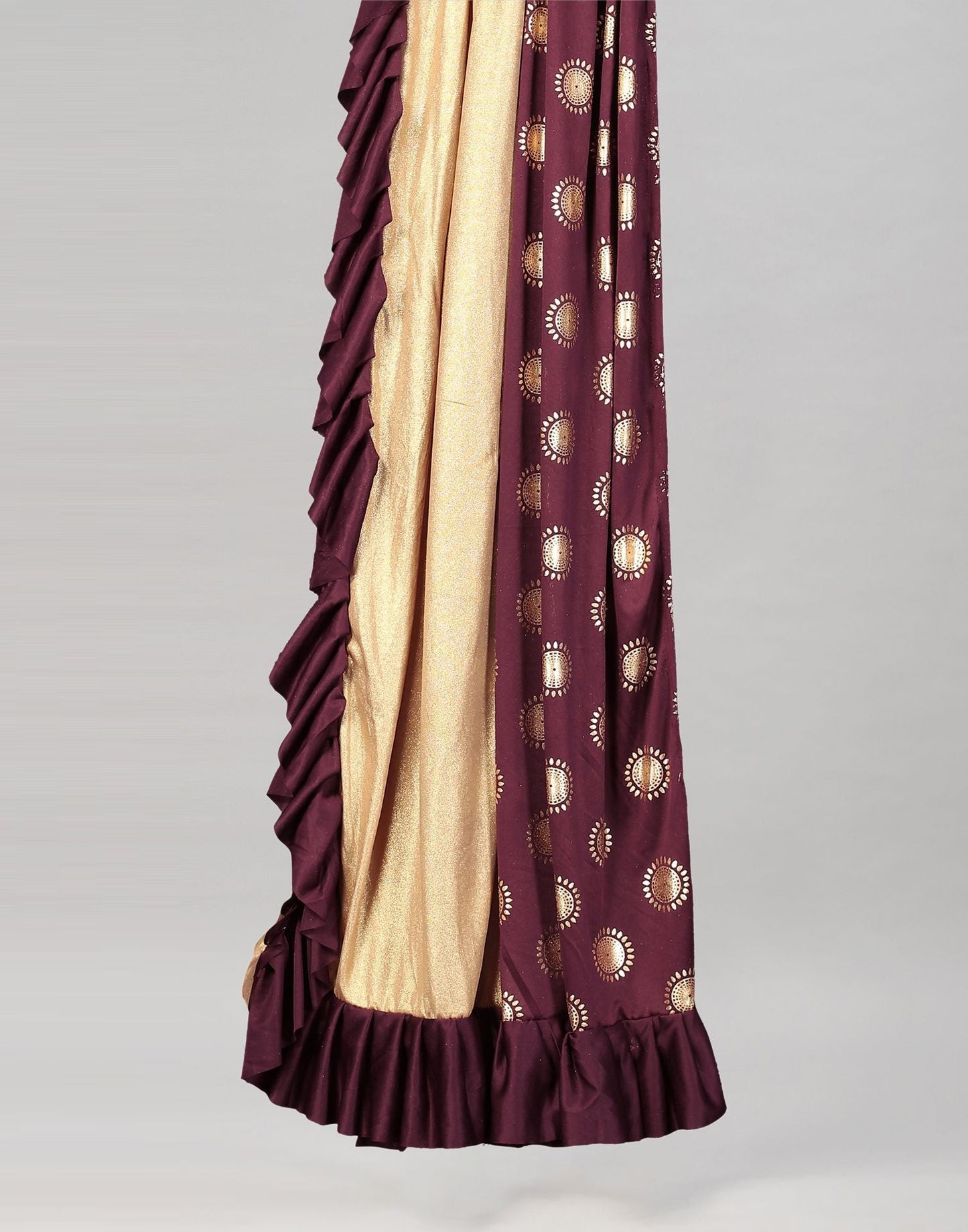 Wine Printed Pre-draped Saree | Leemboodi