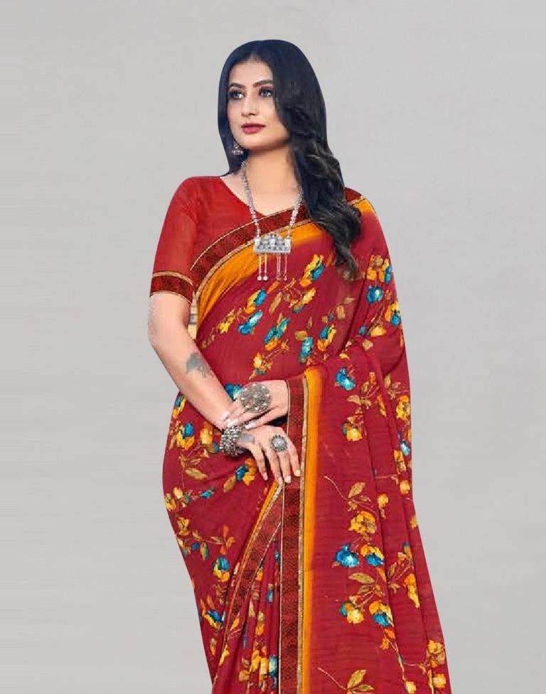 Red Georgette Saree | Sudathi