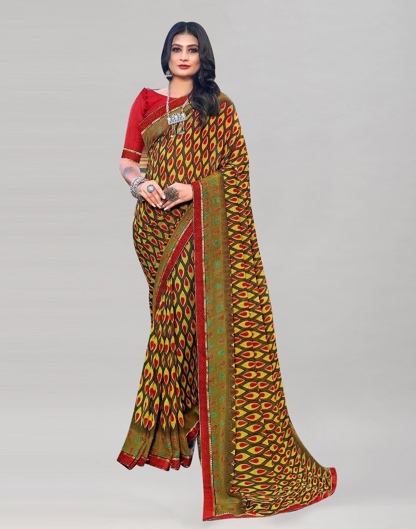Olive Green Georgette Saree | Sudathi