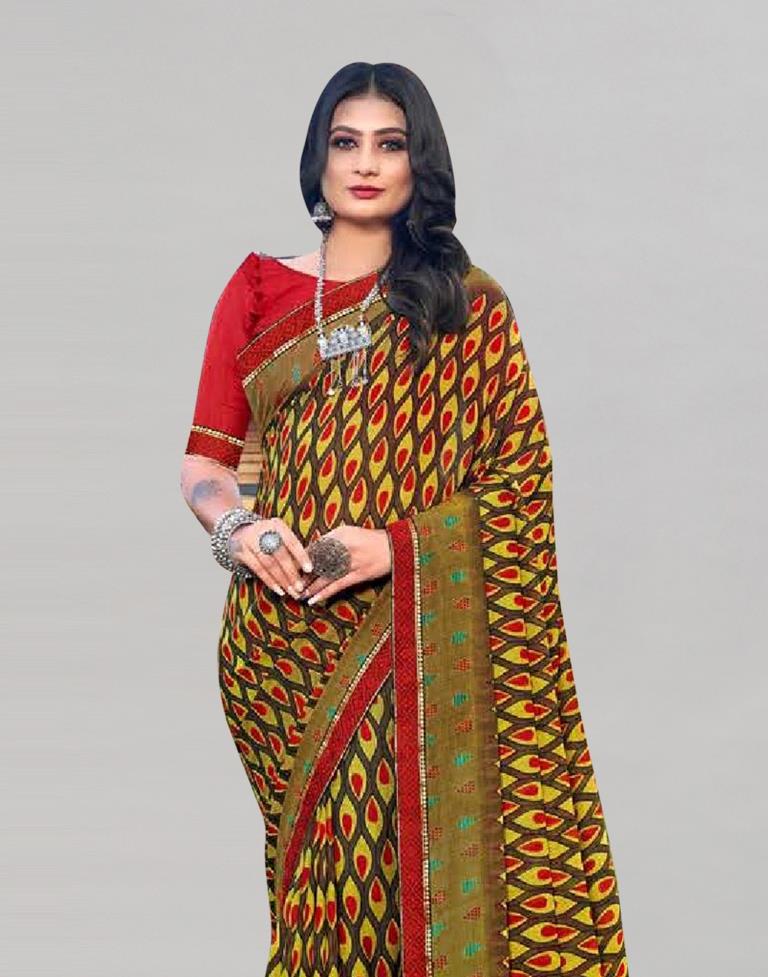 Olive Green Georgette Saree | Sudathi