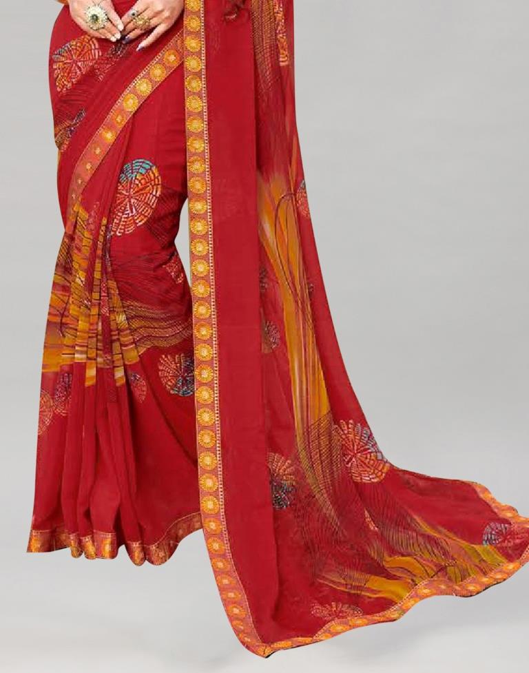 Red Printed Georgette Saree