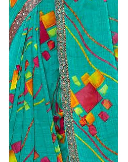 Turquoise Blue Printed Georgette Saree