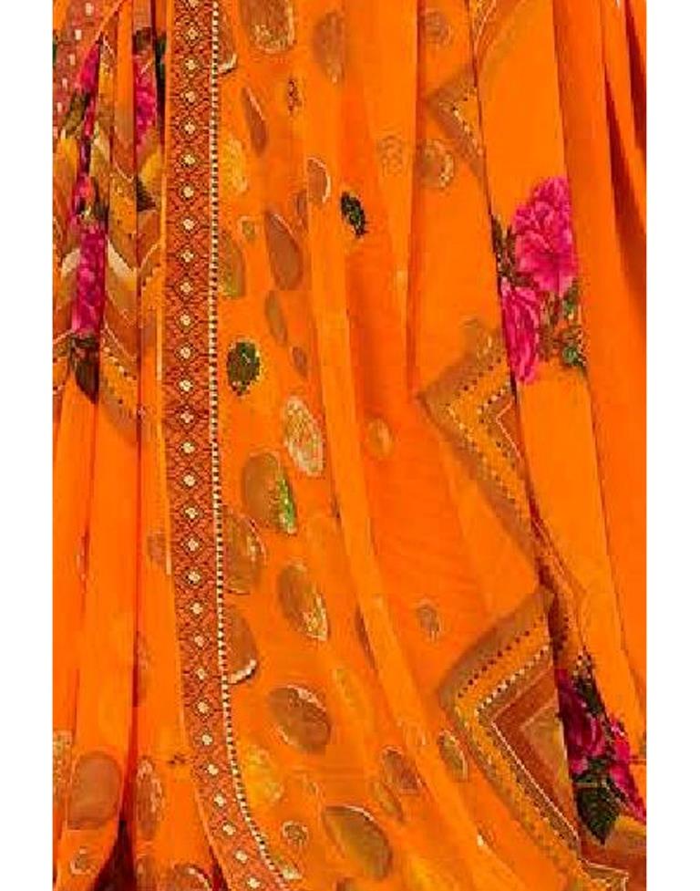Orange Printed Georgette Saree