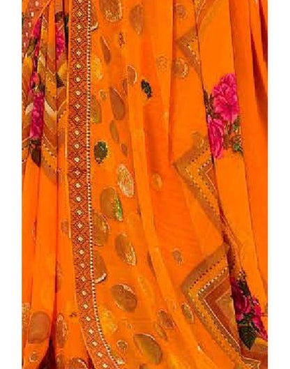 Orange Printed Georgette Saree