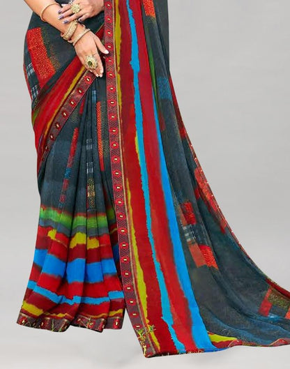 Dark Grey & Multicoloured  Printed Georgette Saree
