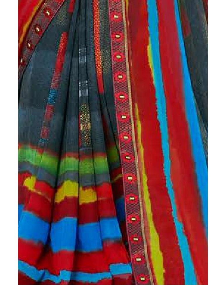Dark Grey & Multicoloured  Printed Georgette Saree