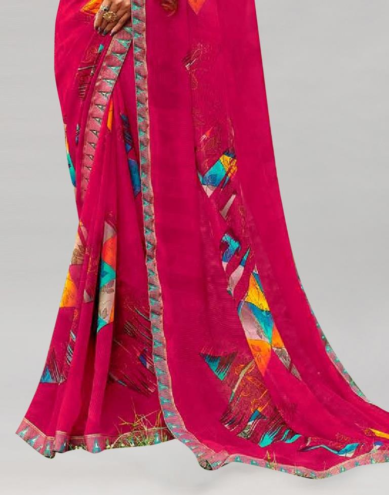 Chrerry Pink Printed Georgette Saree