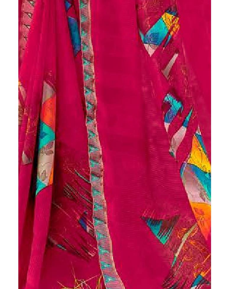 Chrerry Pink Printed Georgette Saree