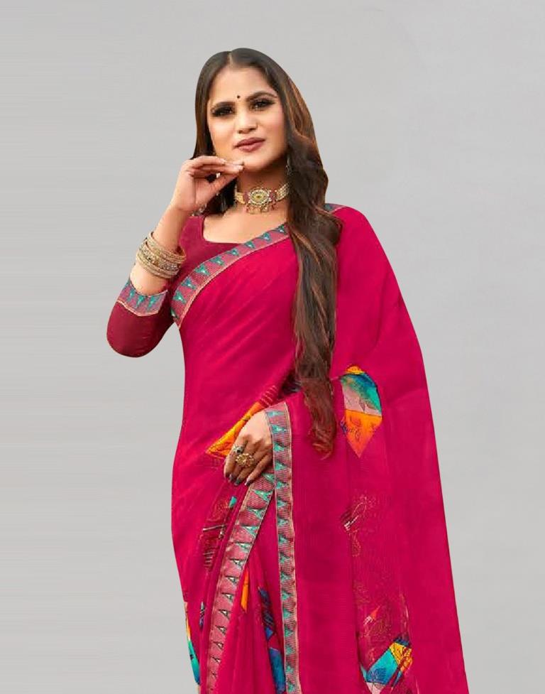 Chrerry Pink Printed Georgette Saree