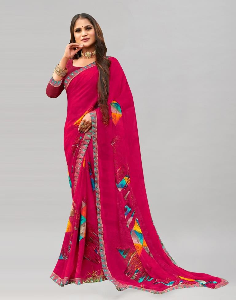 Chrerry Pink Printed Georgette Saree