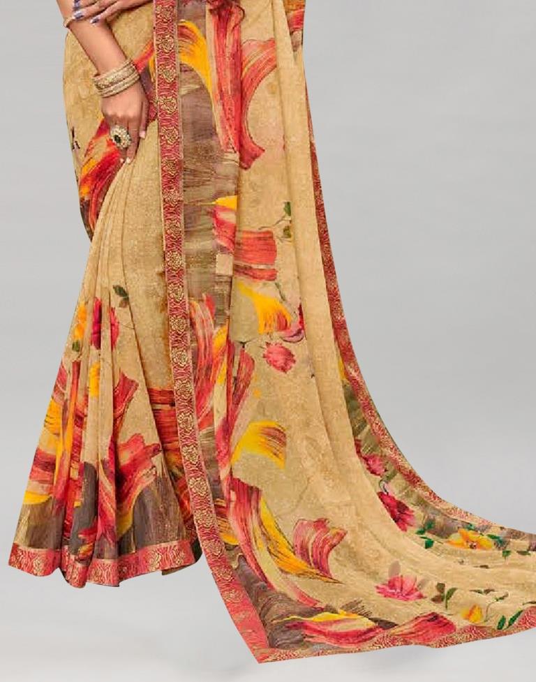 Beige Printed Georgette Saree