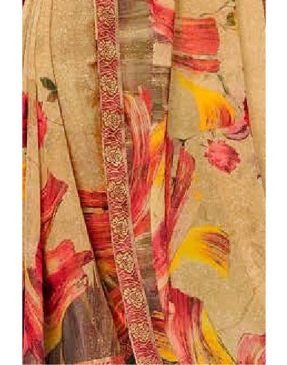 Beige Printed Georgette Saree
