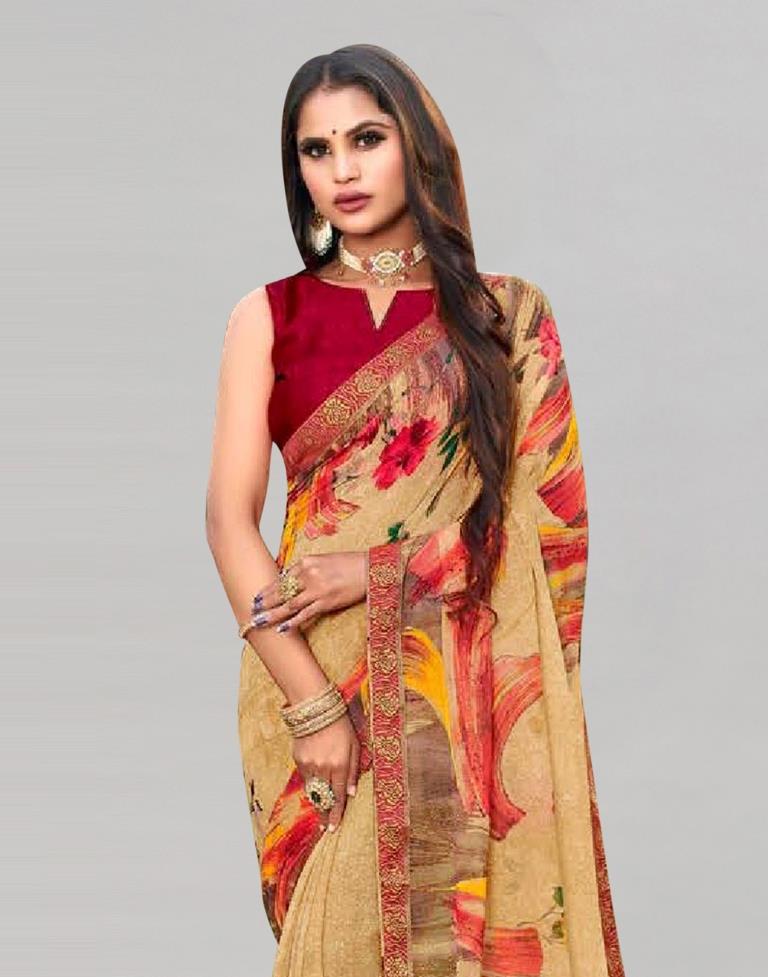 Beige Printed Georgette Saree