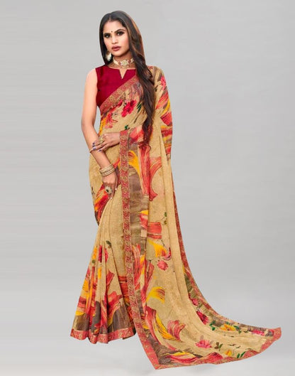Beige Printed Georgette Saree