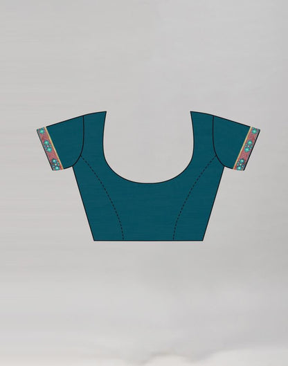 Dark Teal Blue Printed Georgette Saree