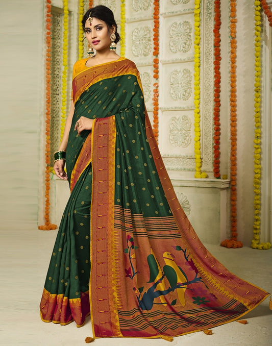 Bottle Green Paithani Silk Saree | Sudathi