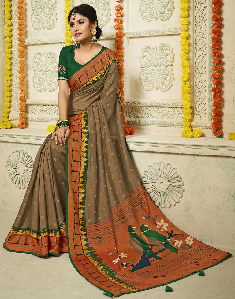 Dark Beige Paithani Silk Saree | Sudathi