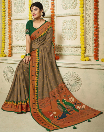 Dark Beige Paithani Silk Saree | Sudathi
