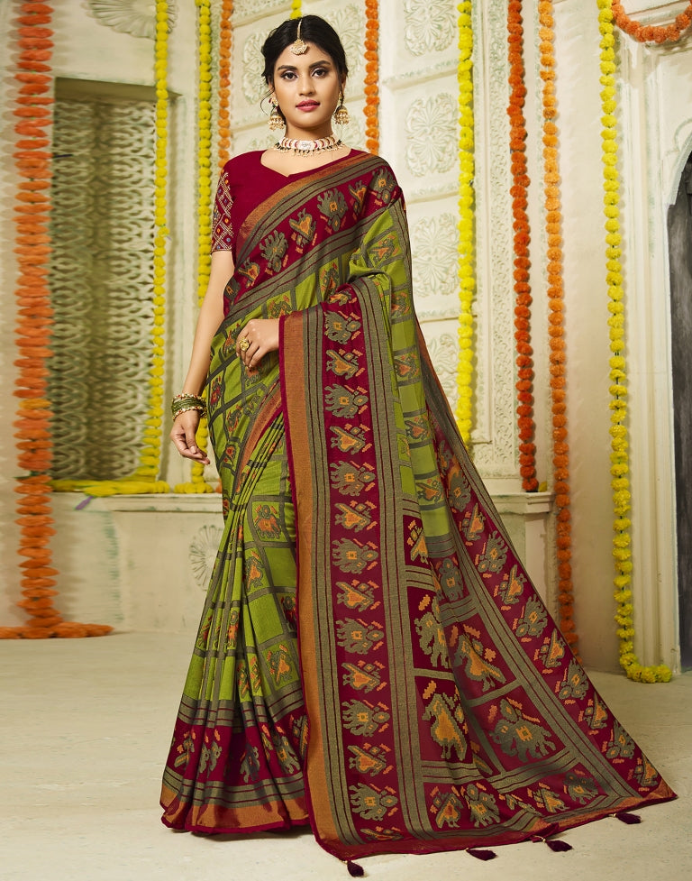 Olive Green Paithani Silk Saree | Sudathi