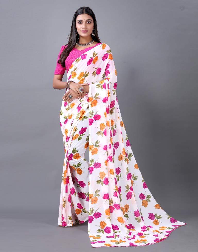 White Printed Saree | Sudathi