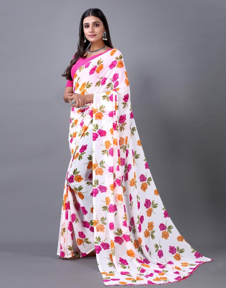 White Printed Saree | Sudathi