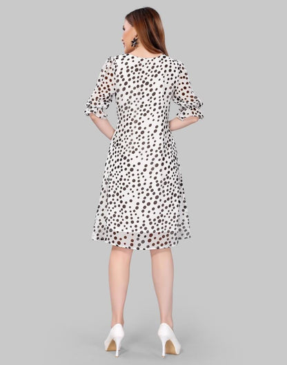 White Coloured Georgette Polka Dot Dress | Sudathi
