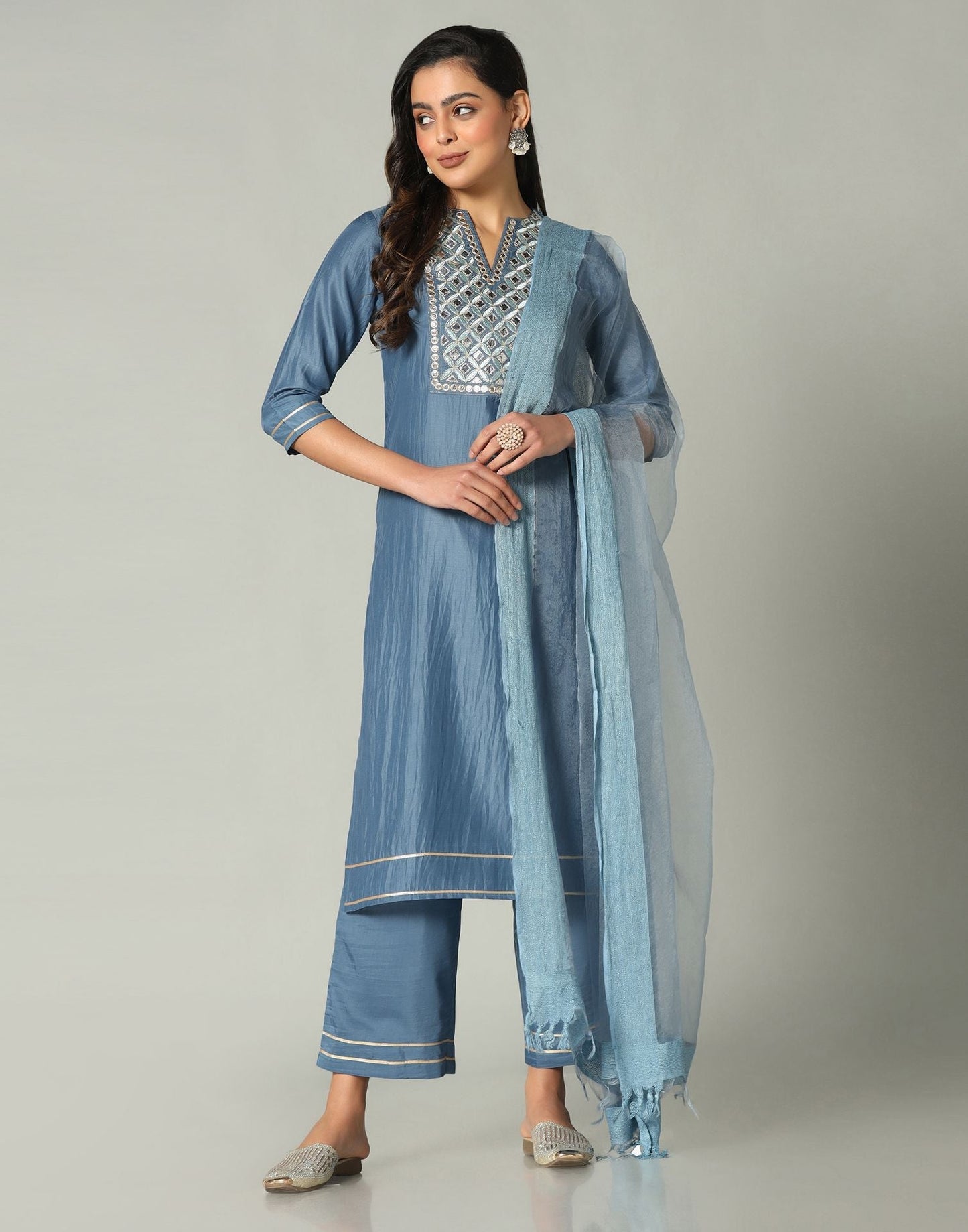 Steel Blue Kurti With Pant And Dupatta | Sudathi