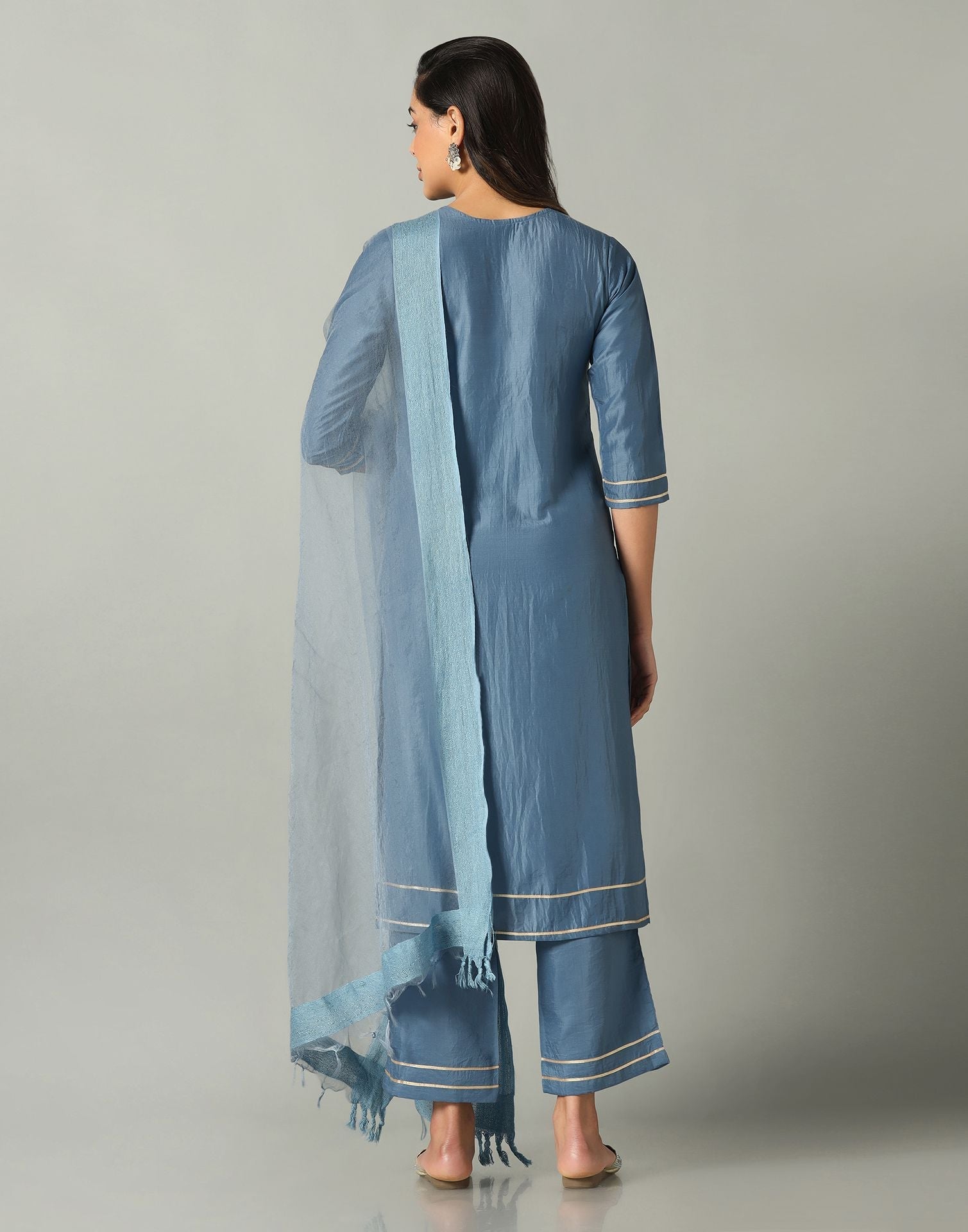 Steel Blue Kurti With Pant And Dupatta | Sudathi