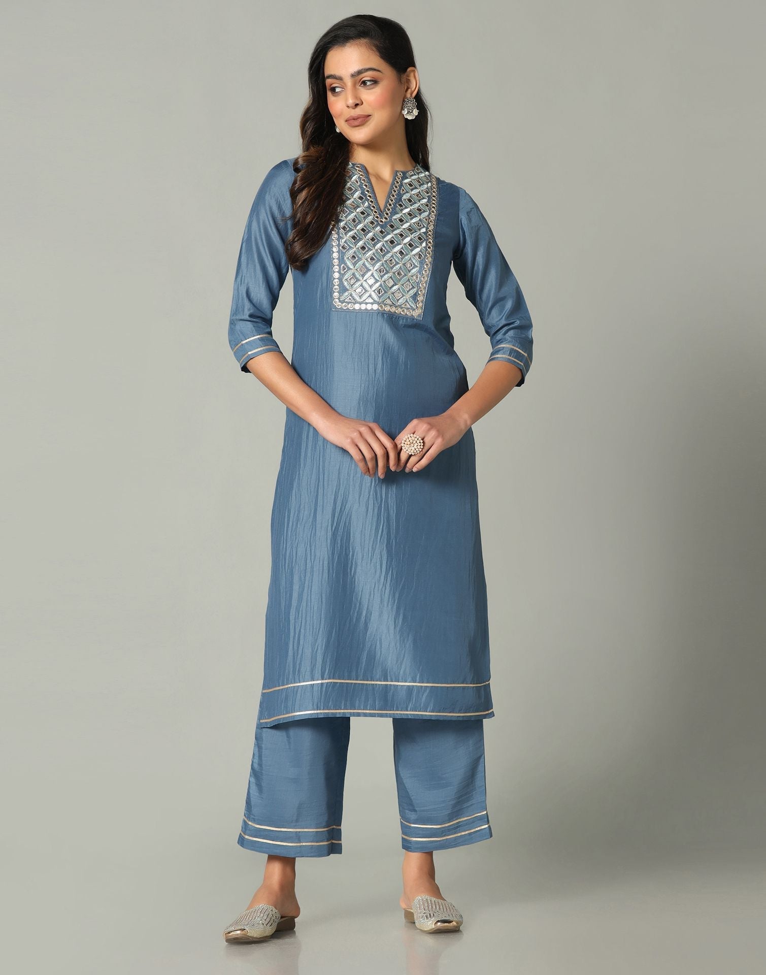 Steel Blue Kurti With Pant And Dupatta | Sudathi