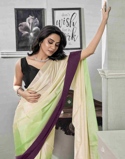 Ready To Wear Cream Chiffon Plain Saree