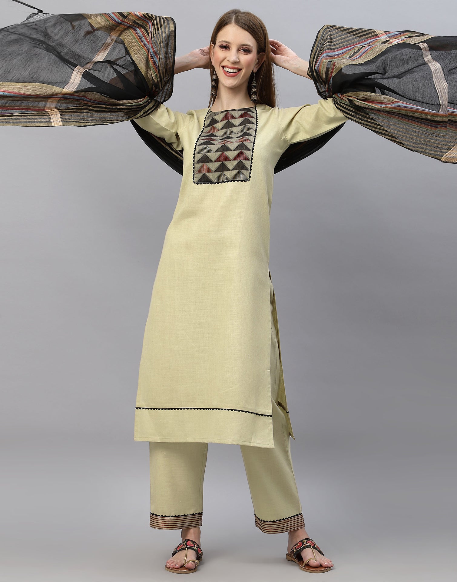 Beige Kurti With Pant And Dupatta | Leemboodi