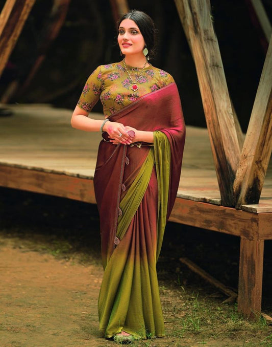 Lime Green Chiffon Saree | Sudathi