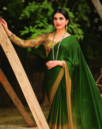 Bottle Green Chiffon Saree | Sudathi