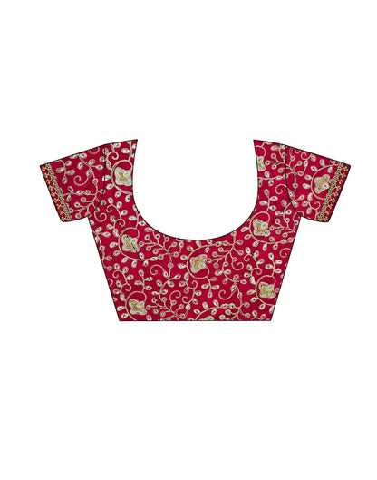 Cherry Red Bandhani Saree with Embroidery Border | Sudathi