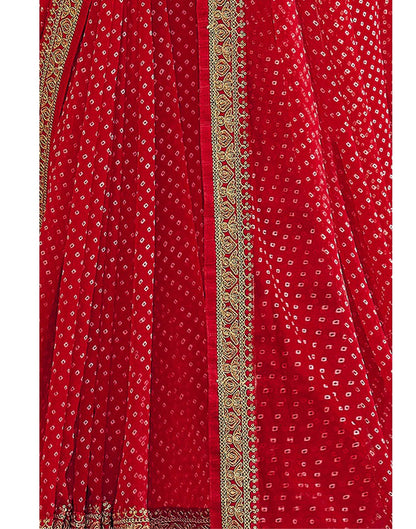 Cherry Red Bandhani Saree with Embroidery Border | Sudathi