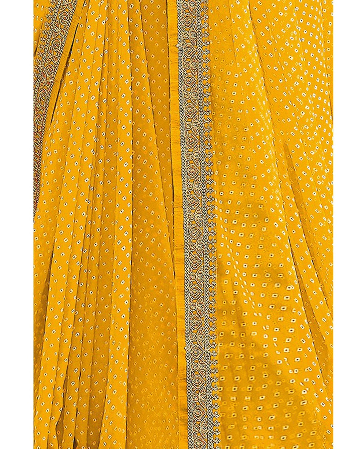 Yellow Bandhani Saree with Embroidery Border | Sudathi