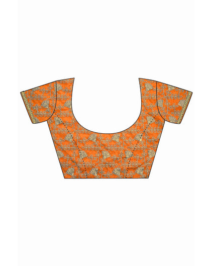 Orange Bandhani Saree with Embroidery Border | Sudathi