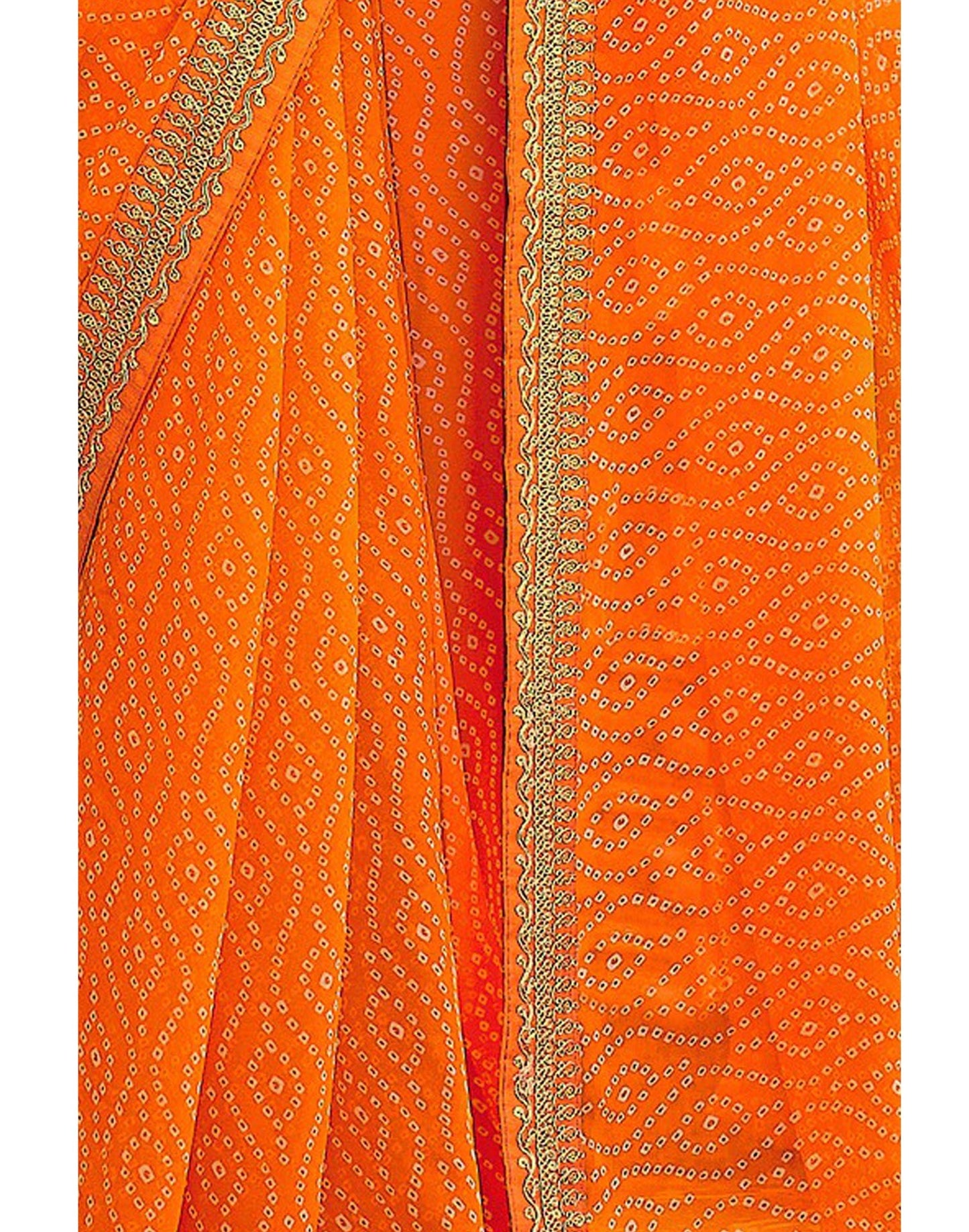 Orange Bandhani Saree with Embroidery Border | Sudathi