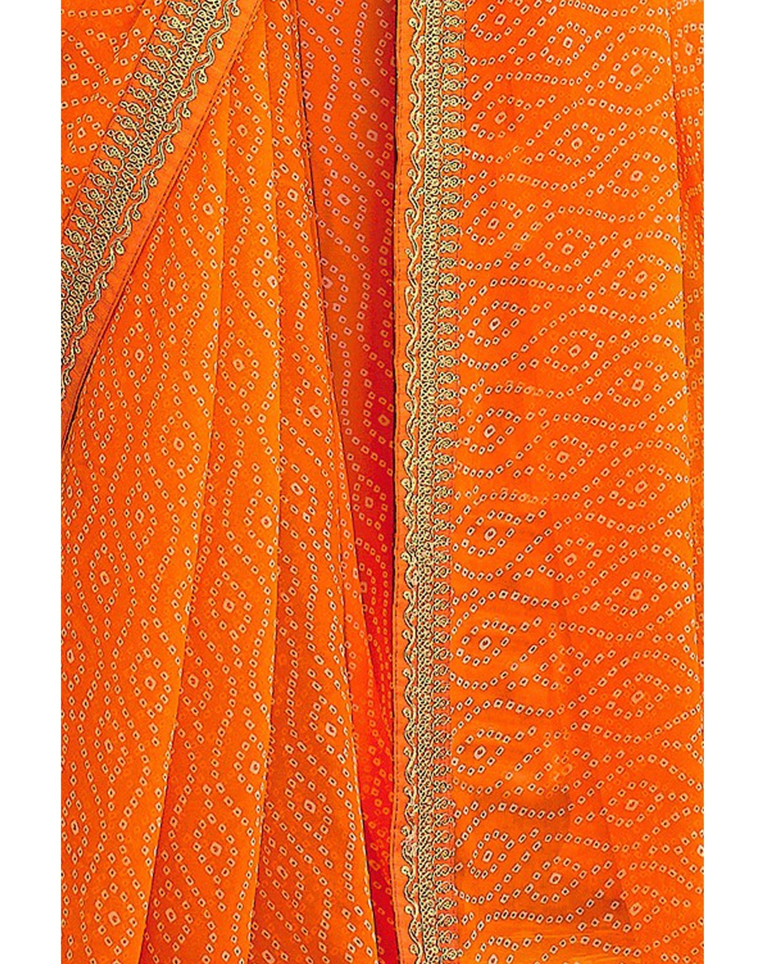 Orange Bandhani Saree with Embroidery Border | Sudathi